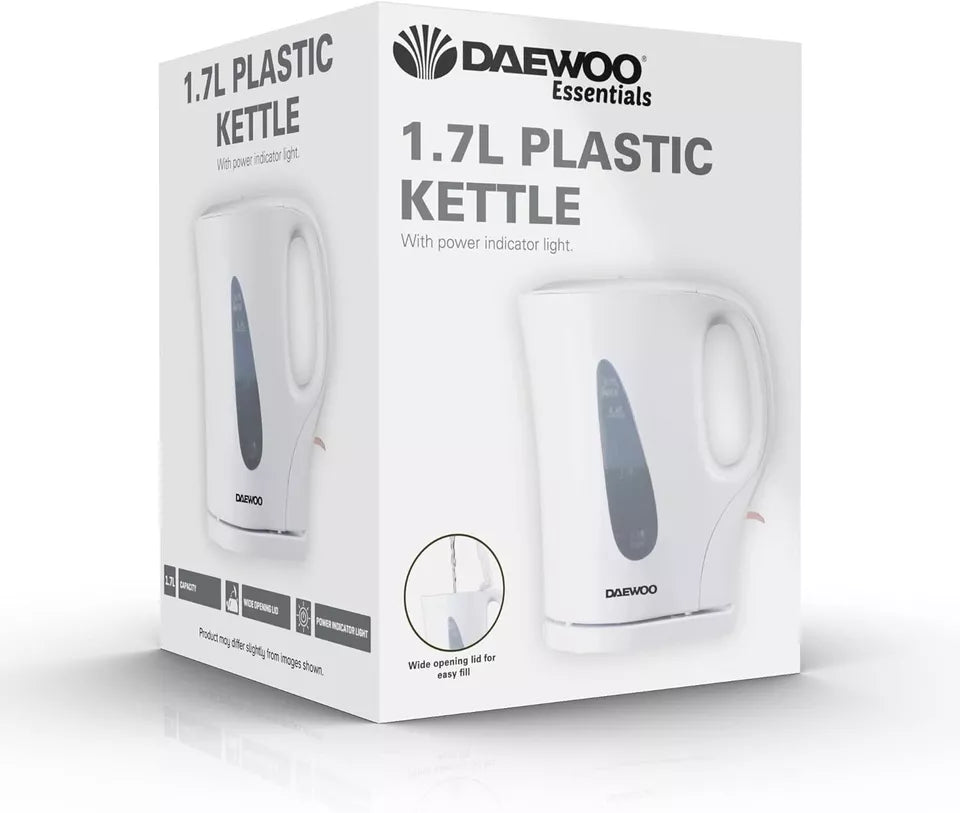 Daewoo Essentials Plastic Kettle White 1.7 Litre