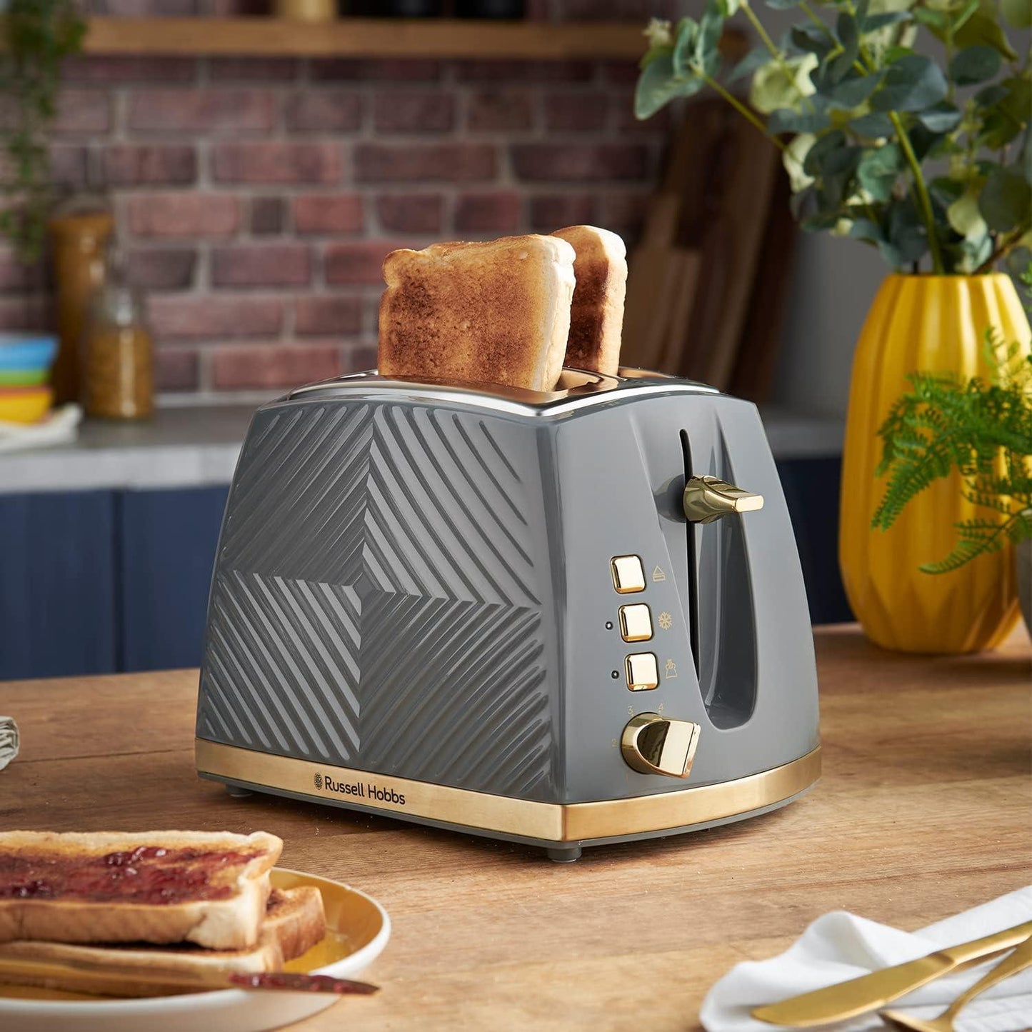 Russell Hobbs Groove Grey 2 Slice 850W Toaster
