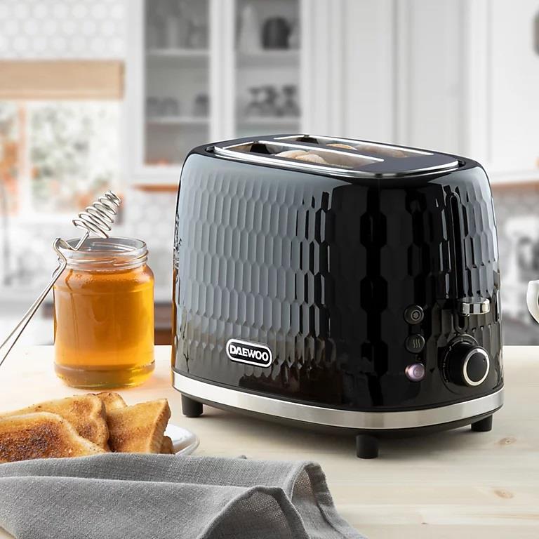 Daewoo 2 Slice Honeycomb Toaster Black SDA2605