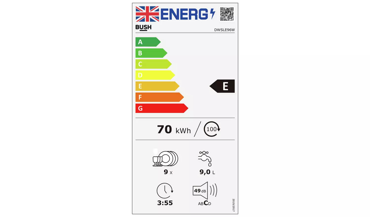 Bush DWSLE96W Slimline Dishwasher - White