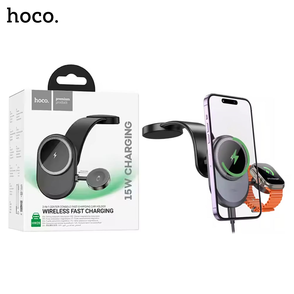 HOCO HW28 2 in 1 Car Center Console Wireless 15W Fast Charging Car Phone Holder