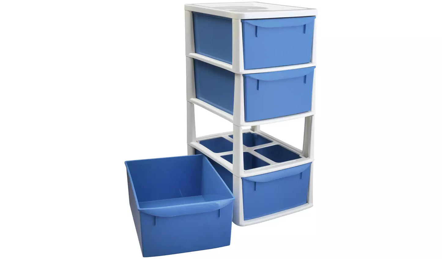 Home 4 Drawer Plastic Drawers - Blue