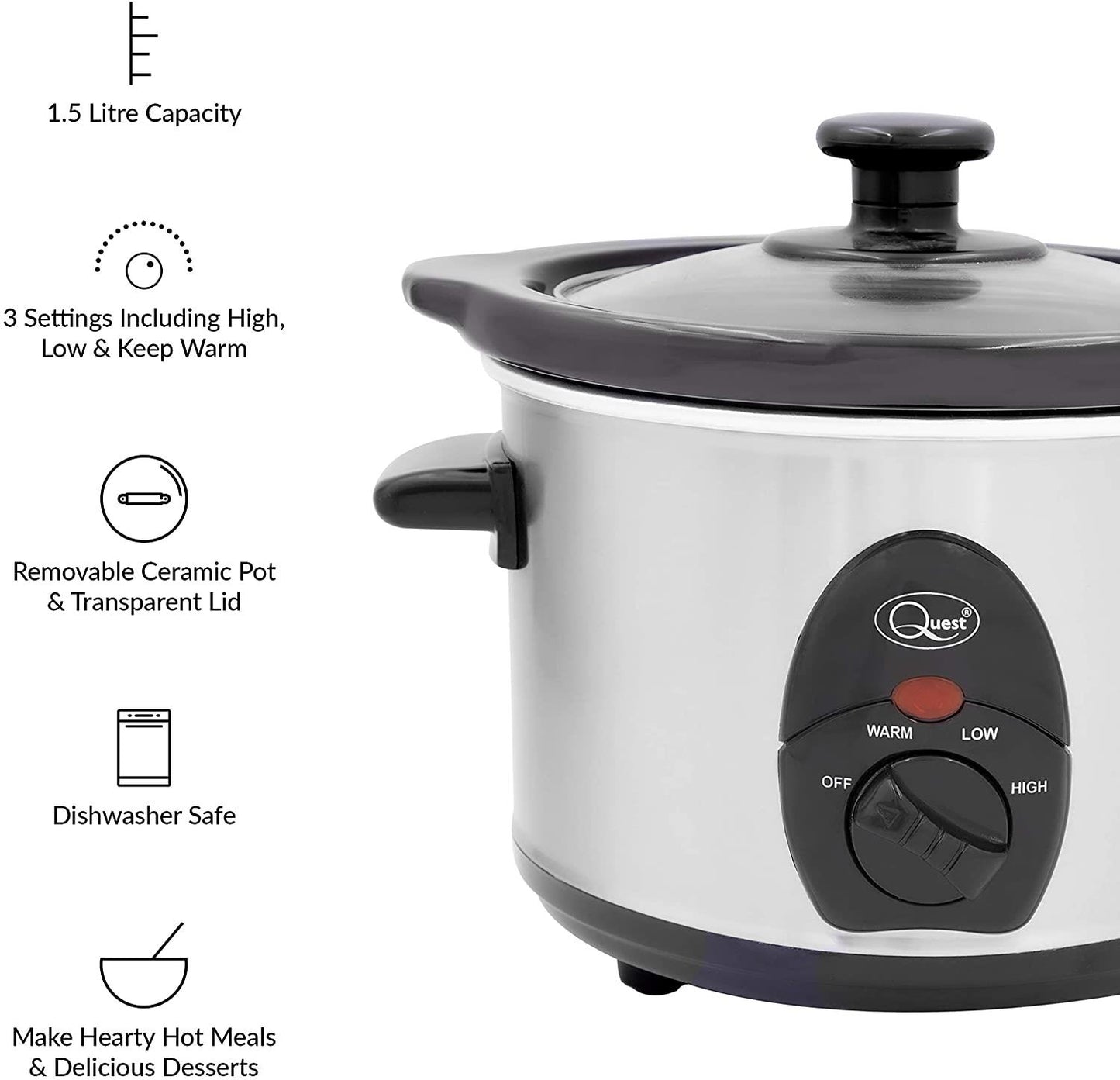 Quest 1.5 Litre Compact Slow Cooker Stainless Steel 35260