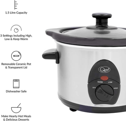 Quest 1.5 Litre Compact Slow Cooker Stainless Steel 35260