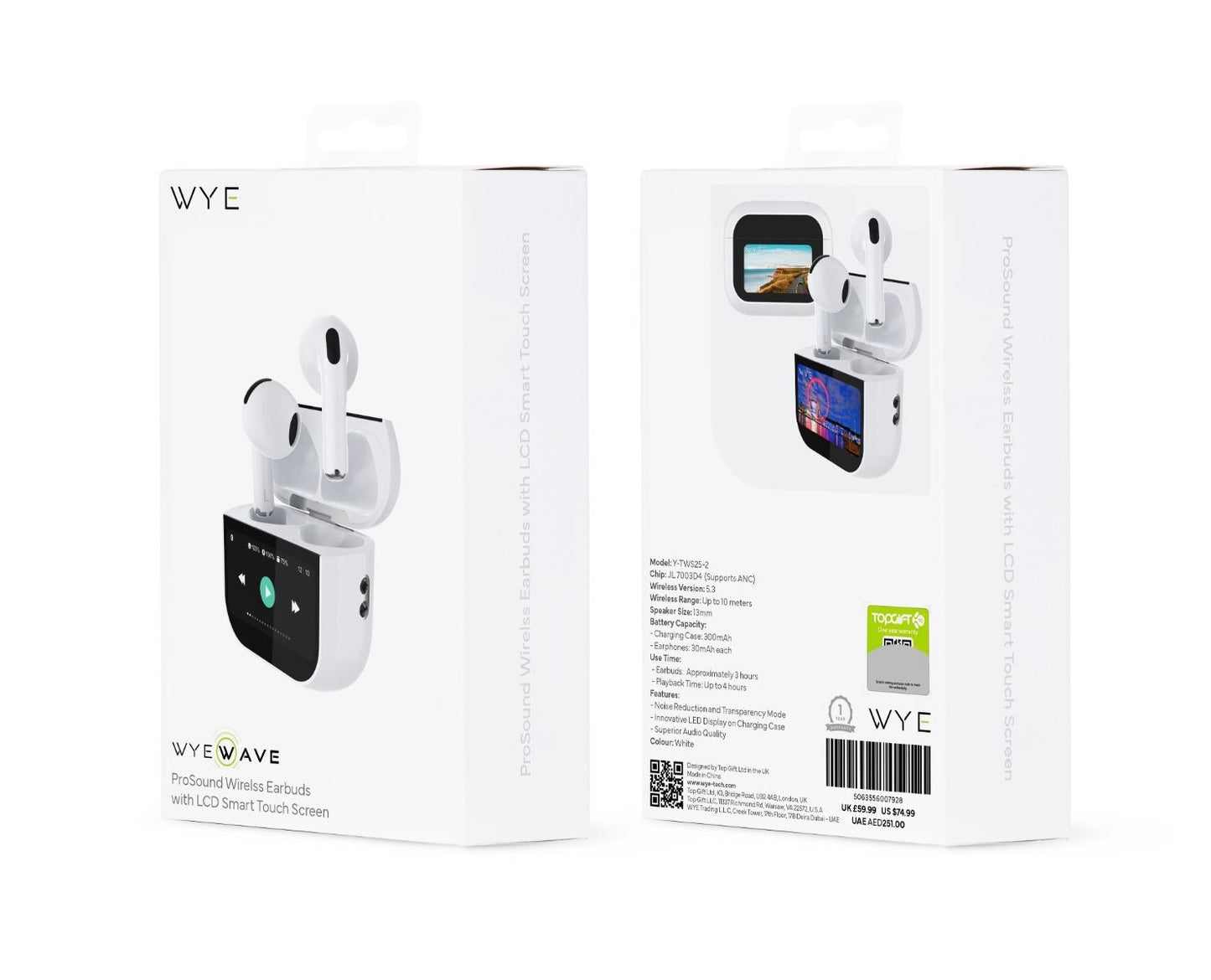 Wyewave ProSound Wireless Earbuds with LCD Touch Screen