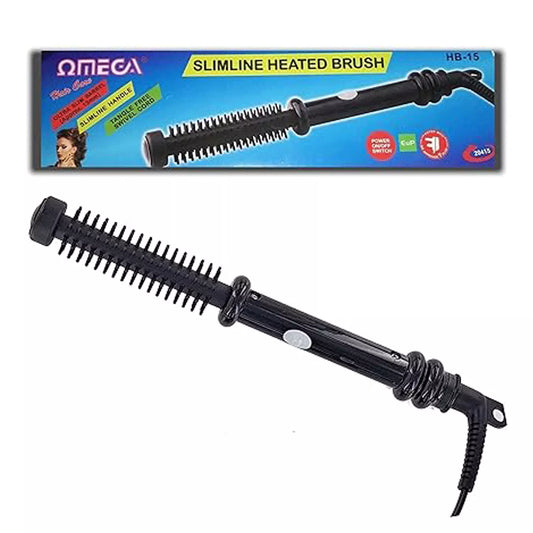 Omega Slimline 13mm Heated Brush Hair Styling Curler Hot Comb Black