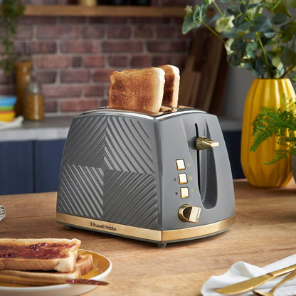 Russell Hobbs Groove Grey 2 Slice 850W Toaster