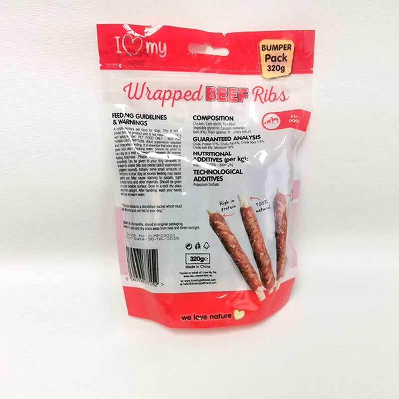 320g Pet Dog Treats Wrapped Beef Ribs