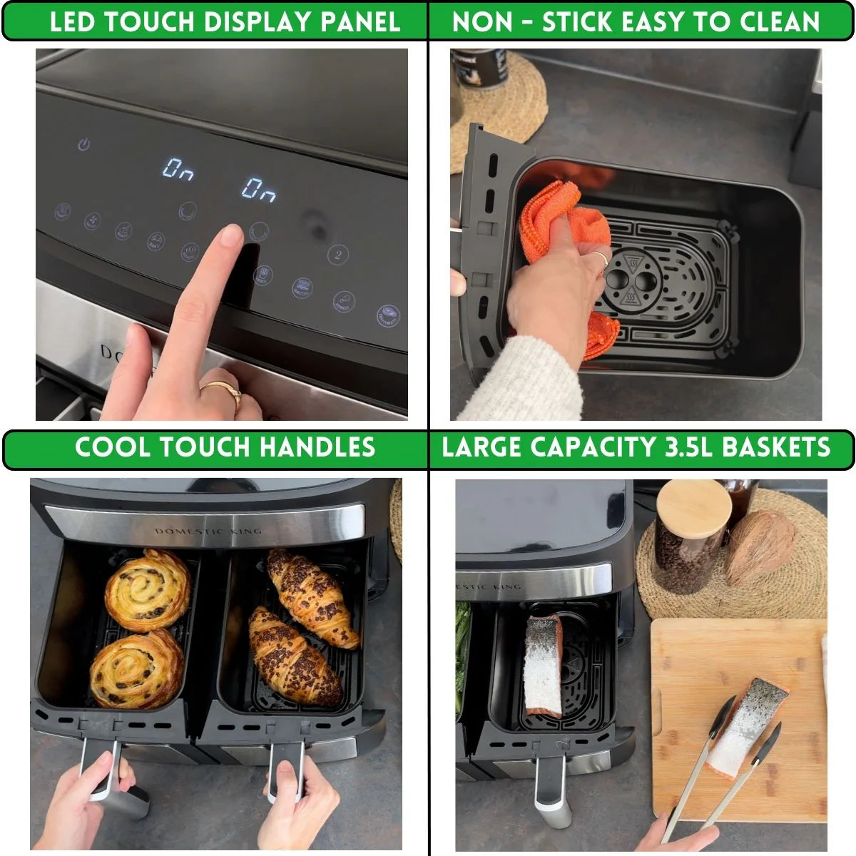 Domestic King 7L Digital Dual Basket 2400W Air Fryer With Recipe Book- DK18094