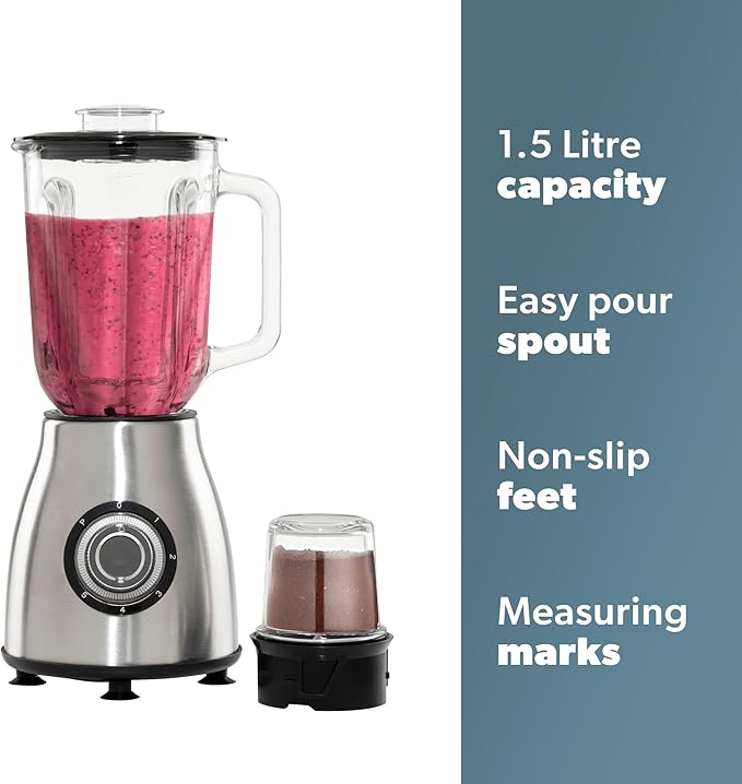 Daewoo Stainless Steel Smoothie & Shake Jug Blender | 1.5L Glass Jug