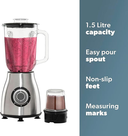 Daewoo Stainless Steel Smoothie & Shake Jug Blender | 1.5L Glass Jug