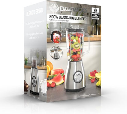 Daewoo Stainless Steel Smoothie & Shake Jug Blender | 1.5L Glass Jug