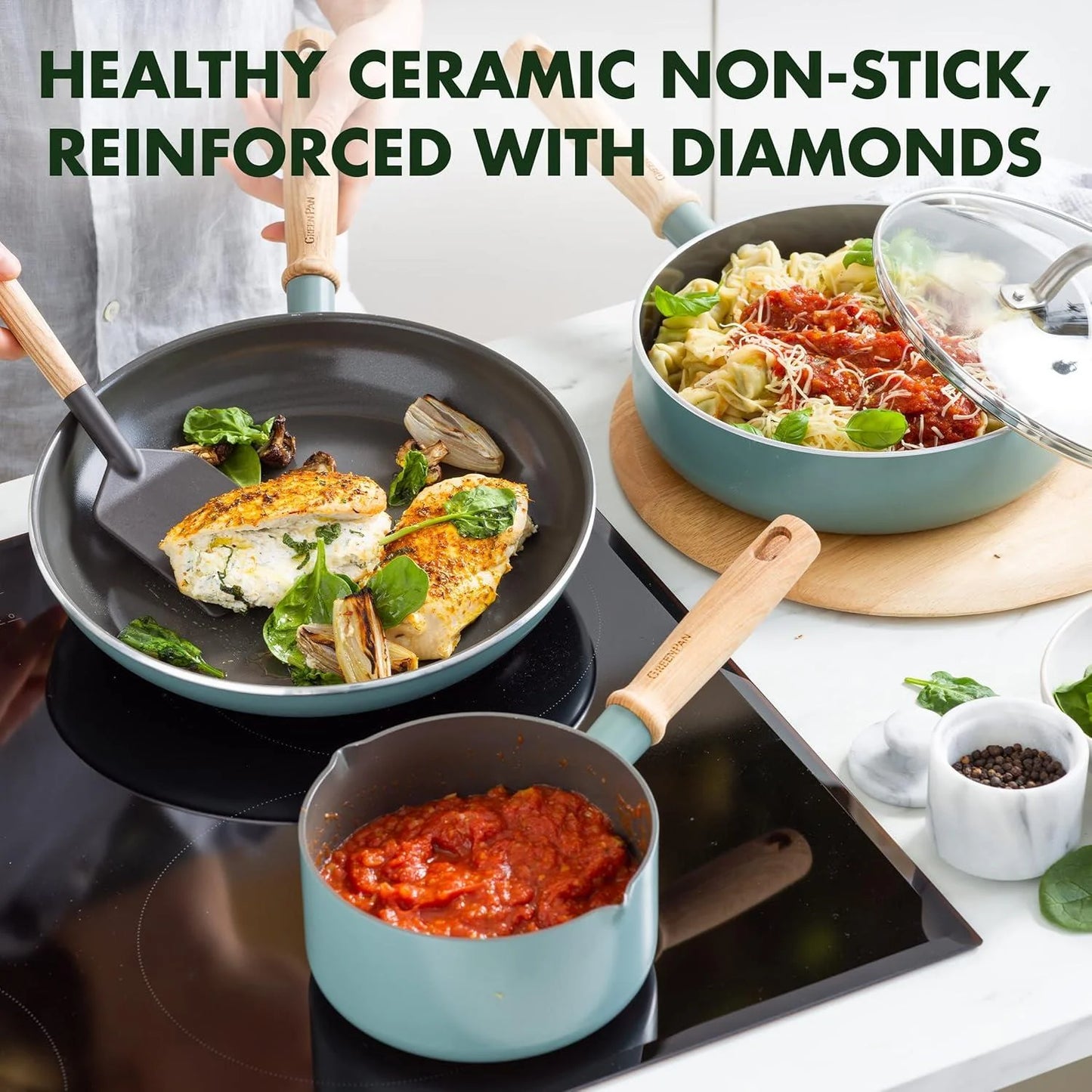 GreenPan Mayflower Healthy Ceramic Non-Stick 9-Piece Cookware Pots and Pans Set