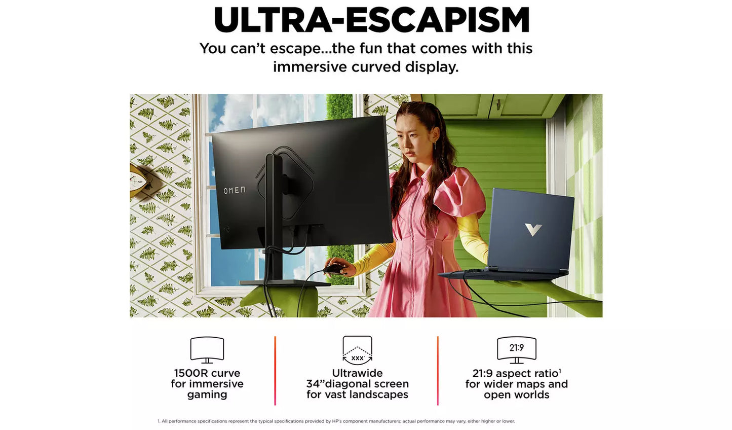 HP Omen 34c Inch 165Hz WQHD Curved Gaming Monitor