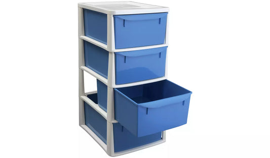 Home 4 Drawer Plastic Drawers - Blue