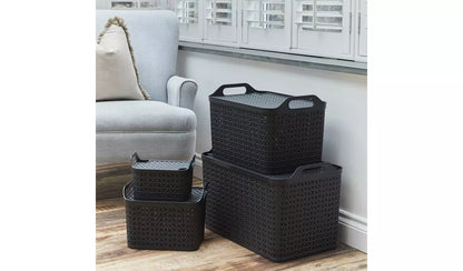 Strata Urban 3 x 14L Plastic Storage Baskets with Lid-Grey