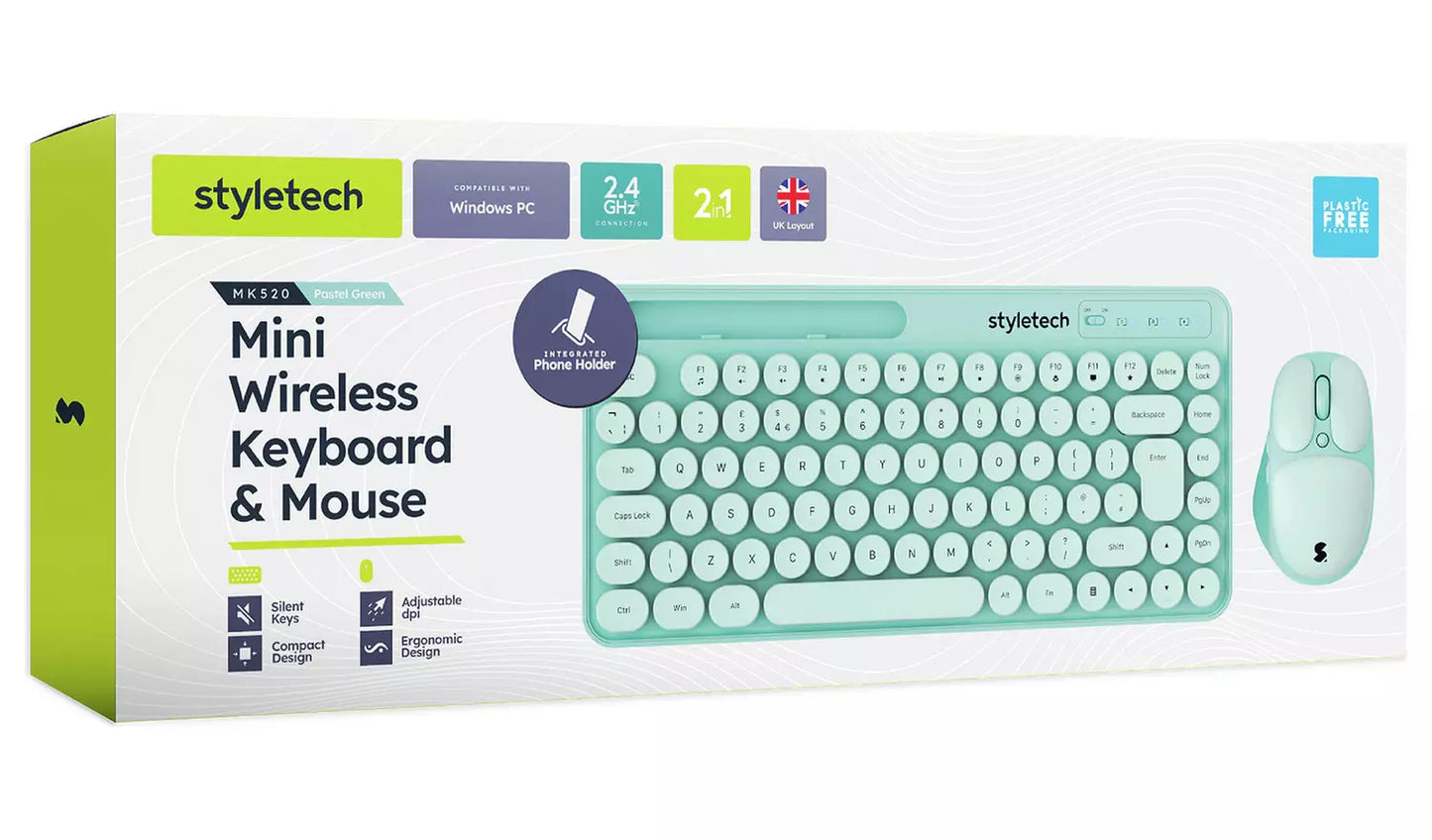 Styletech MK520 Wireless Mouse and Keyboard Green