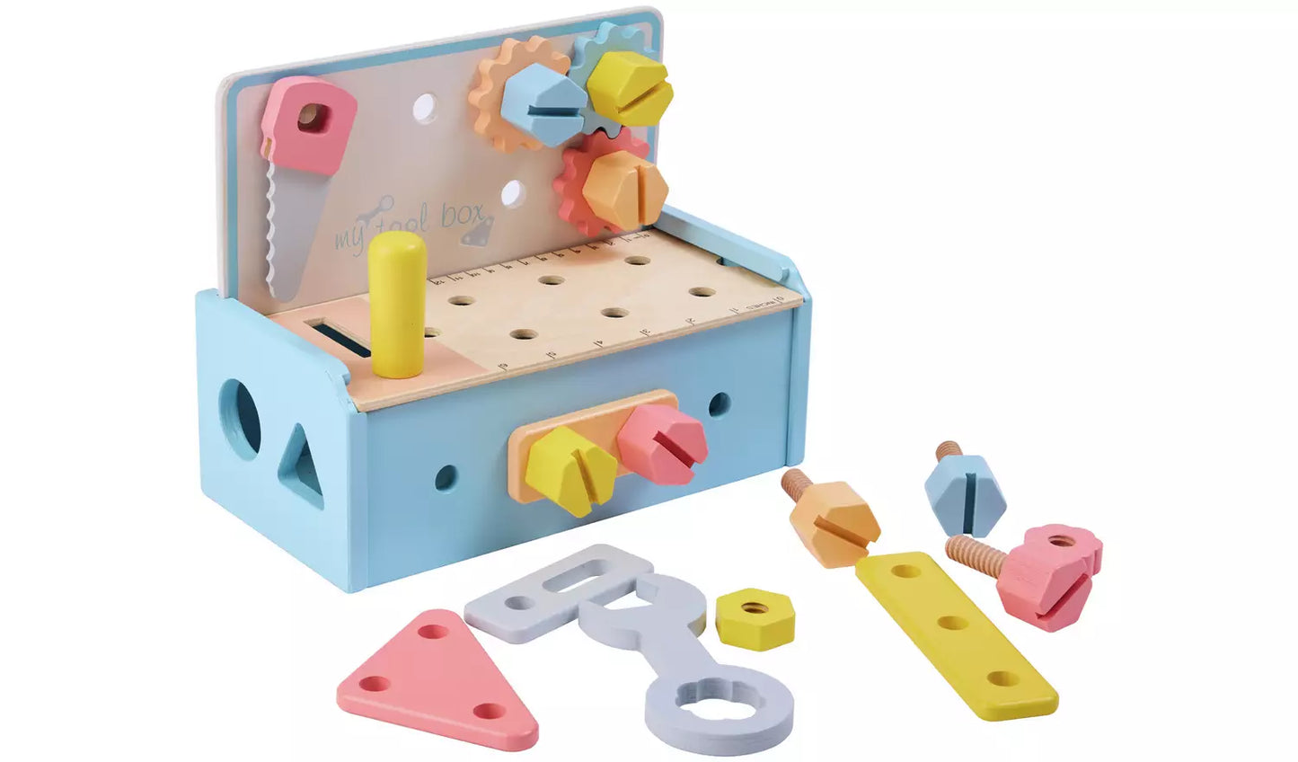 Chad Valley Wooden Tool Box-Blue