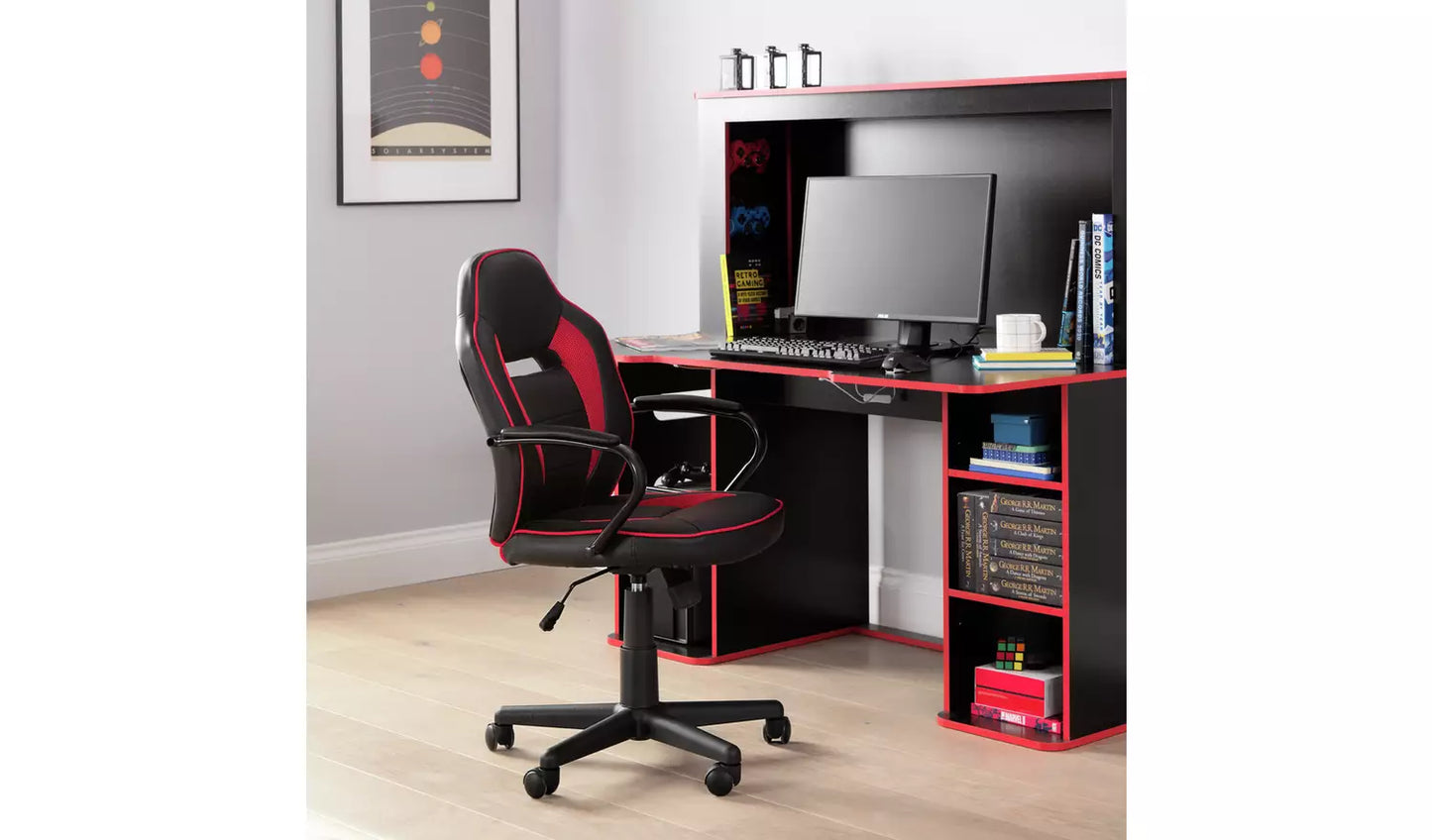 Home Faux Leather Mid Back Gaming Chair - Red & Black