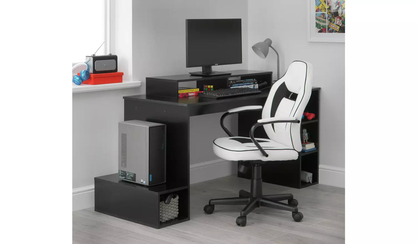 Home Faux Leather Mid Back Gaming Chair -White & Black