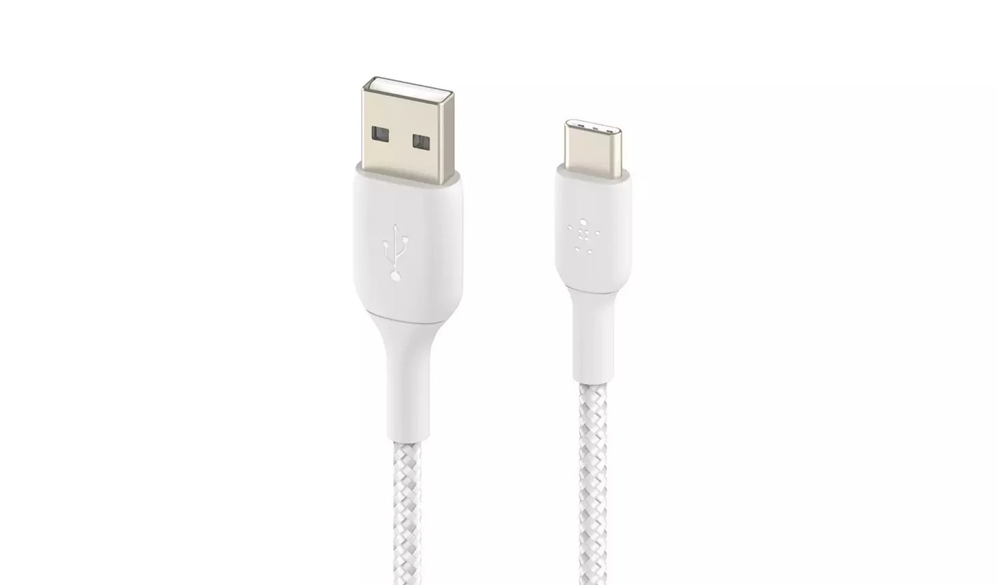 Belkin Braided USB-C to USB-A 3m Cable - White