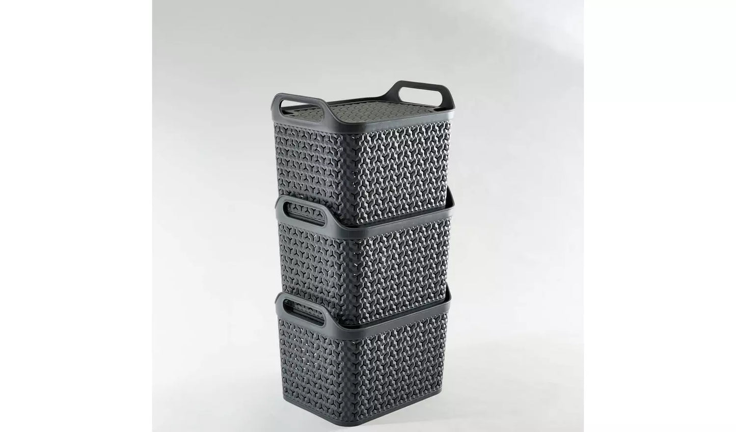Strata Urban 3 x 14L Plastic Storage Baskets with Lid-Grey