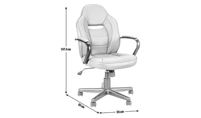 Home Faux Leather Mid Back Gaming Chair -White & Black