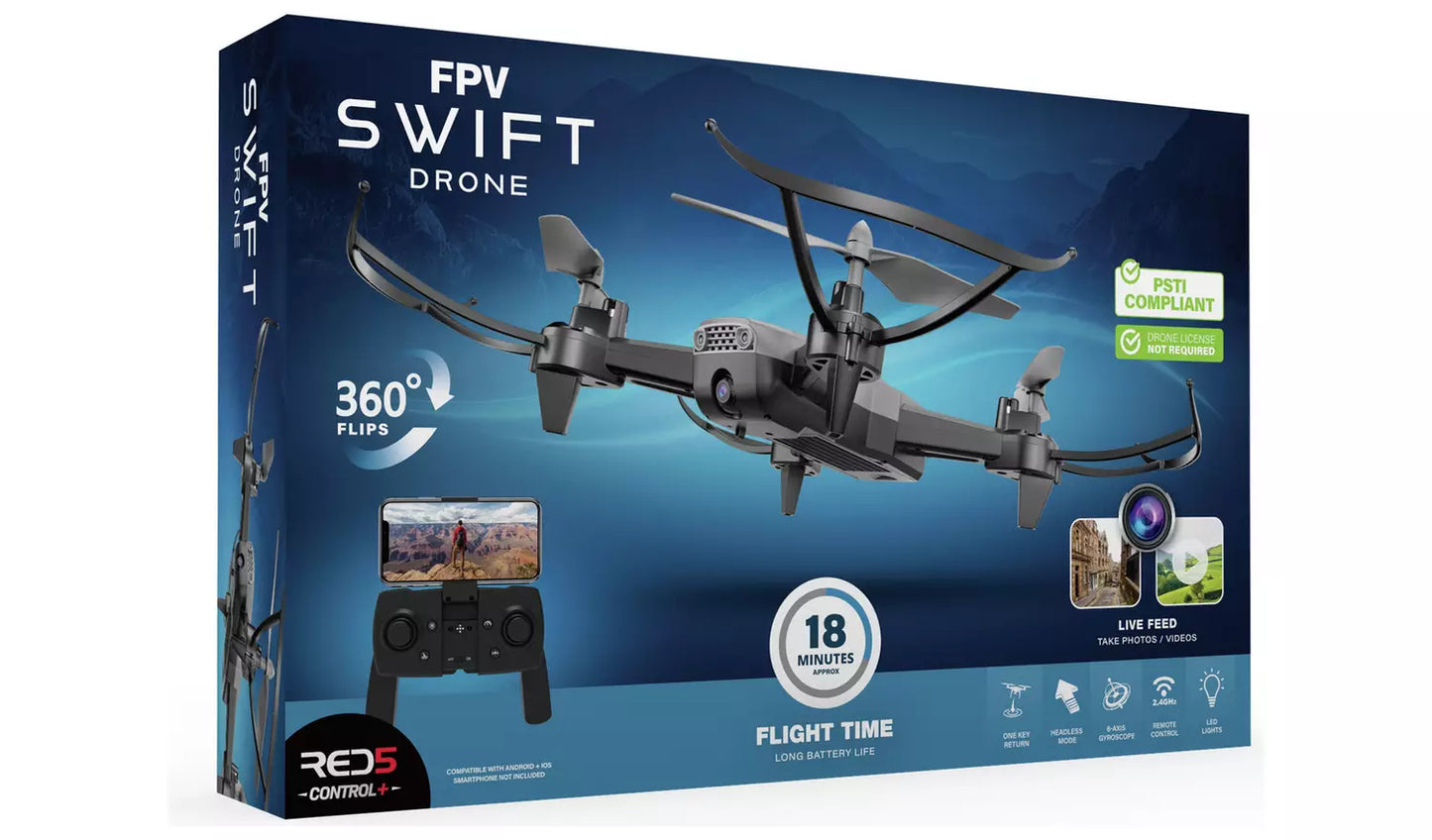 Menkind RED5 Swift FPV 720MP Camera Drone - Black