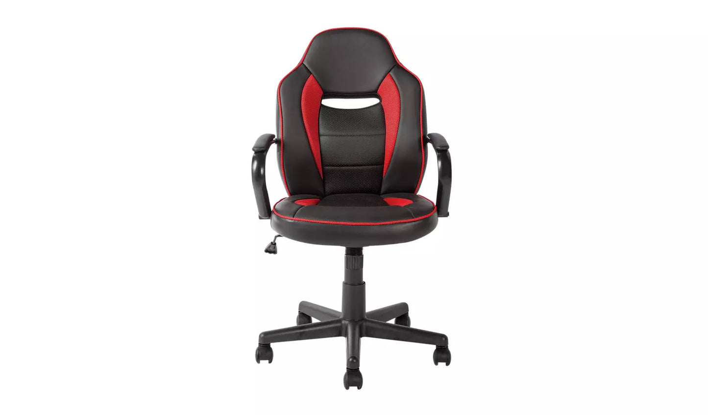 Home Faux Leather Mid Back Gaming Chair - Red & Black
