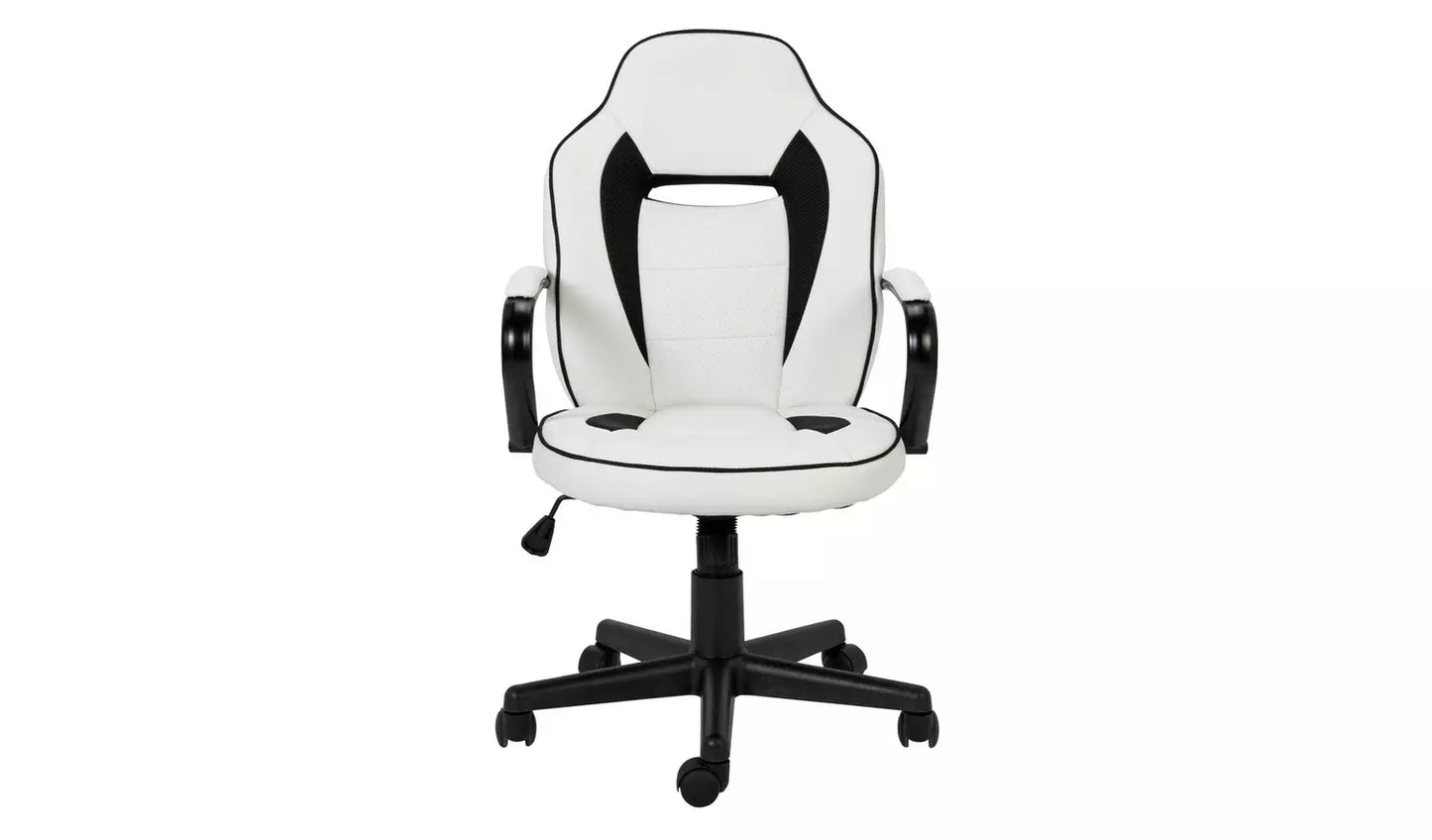 Home Faux Leather Mid Back Gaming Chair -White & Black