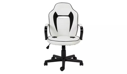Home Faux Leather Mid Back Gaming Chair -White & Black