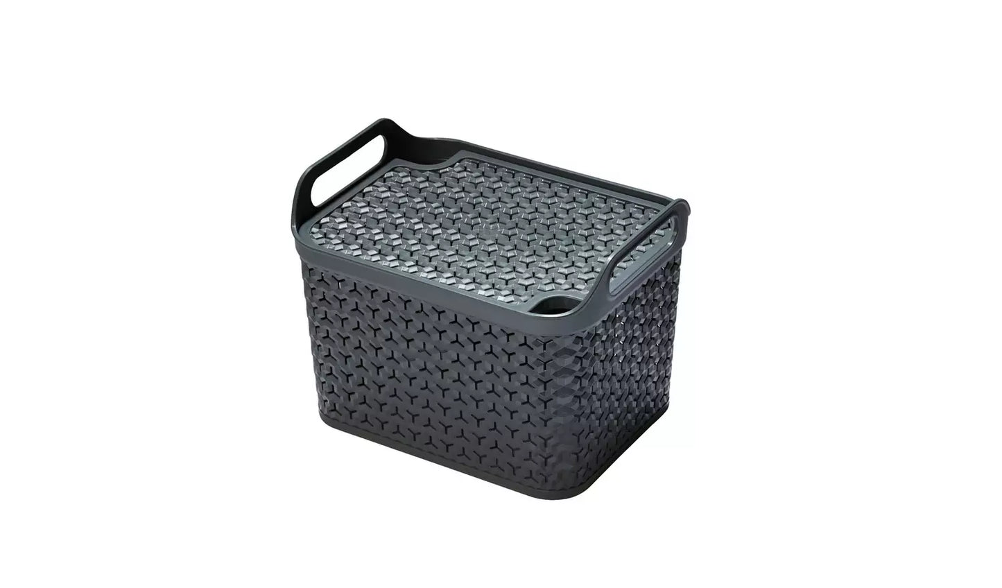 Strata Urban 3 x 14L Plastic Storage Baskets with Lid-Grey