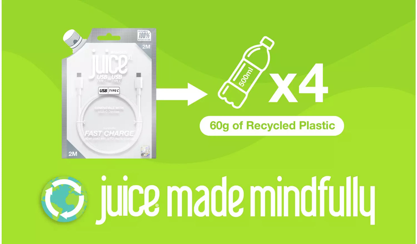 Juice USB C to USB C 2m Charging Cable - White