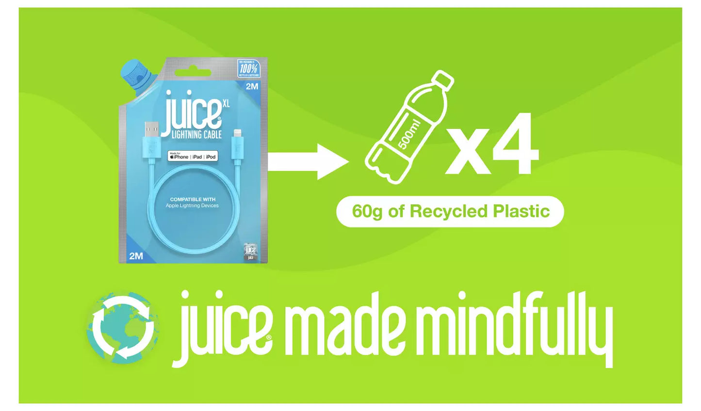 Juice USB to Lightning 2m Charging Cable - Aqua