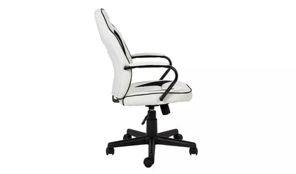 Home Faux Leather Mid Back Gaming Chair -White & Black