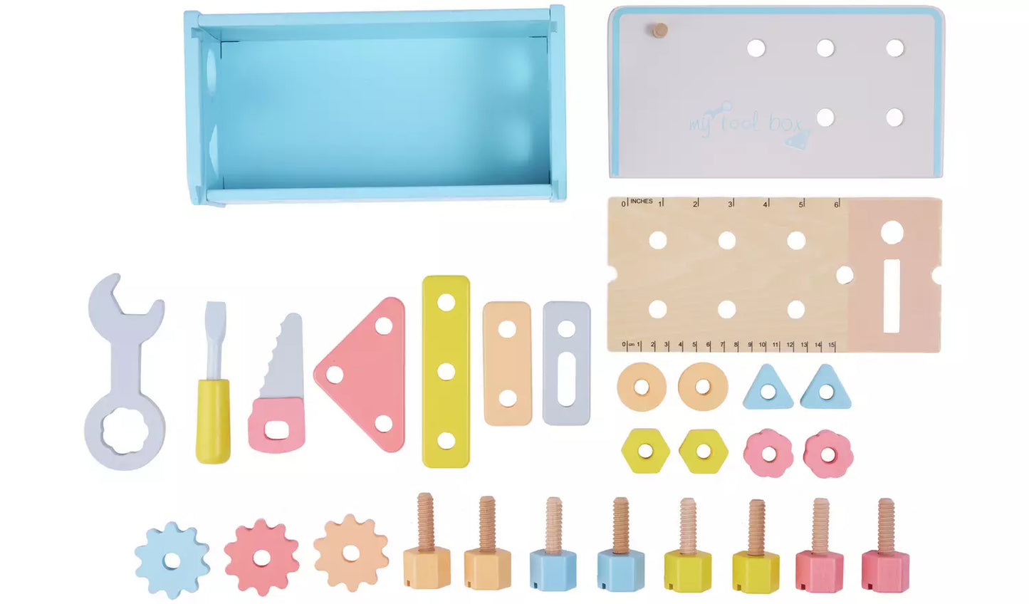 Chad Valley Wooden Tool Box-Blue