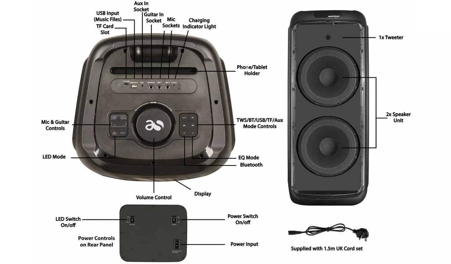 Acoustic Solutions Groove 20 Bluetooth Party Speaker - Black