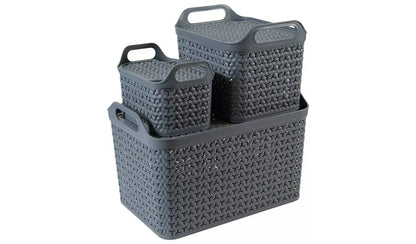 Strata Urban 3 x 14L Plastic Storage Baskets with Lid-Grey