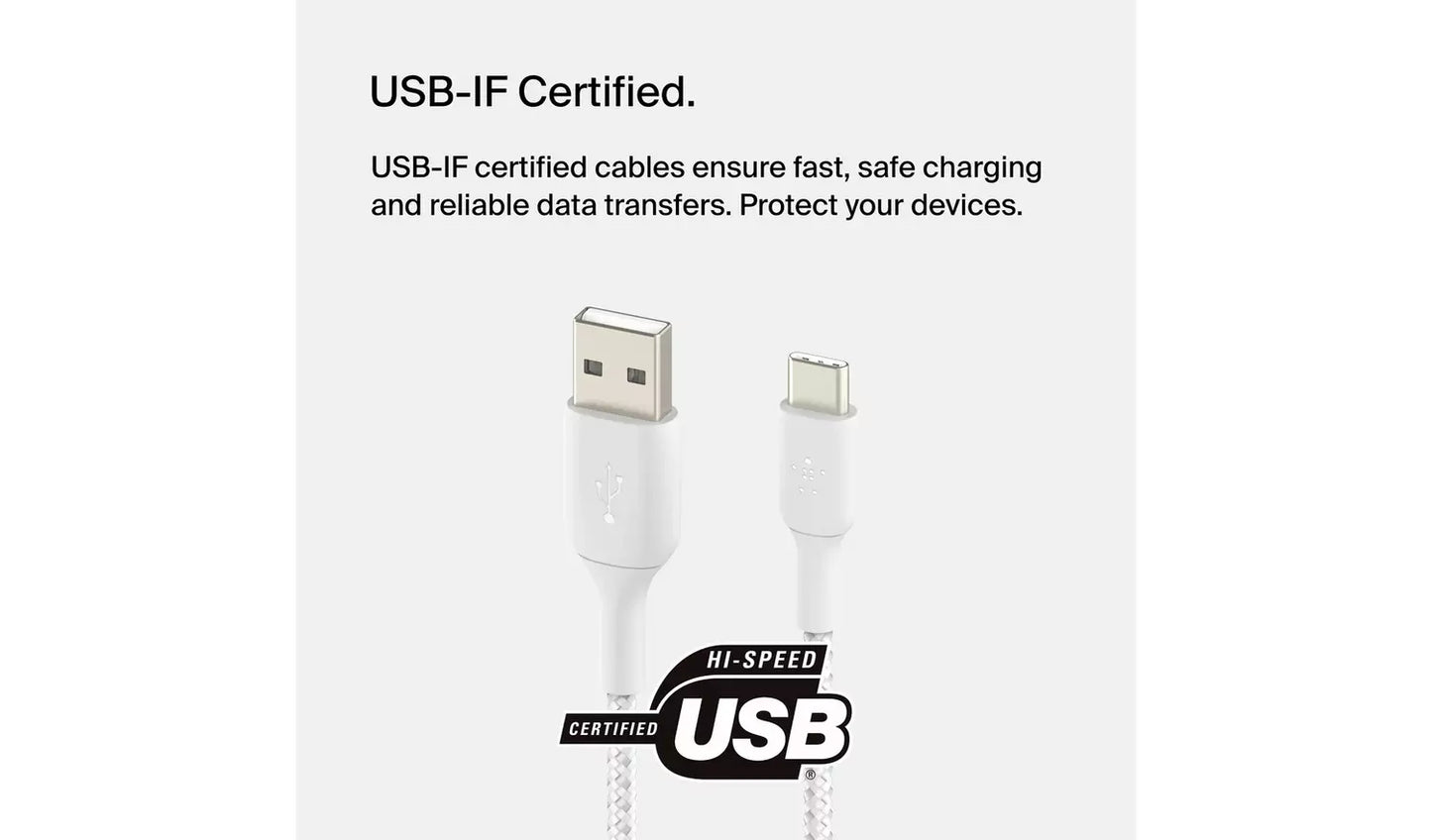 Belkin Braided USB-C to USB-A 1m Cable - White