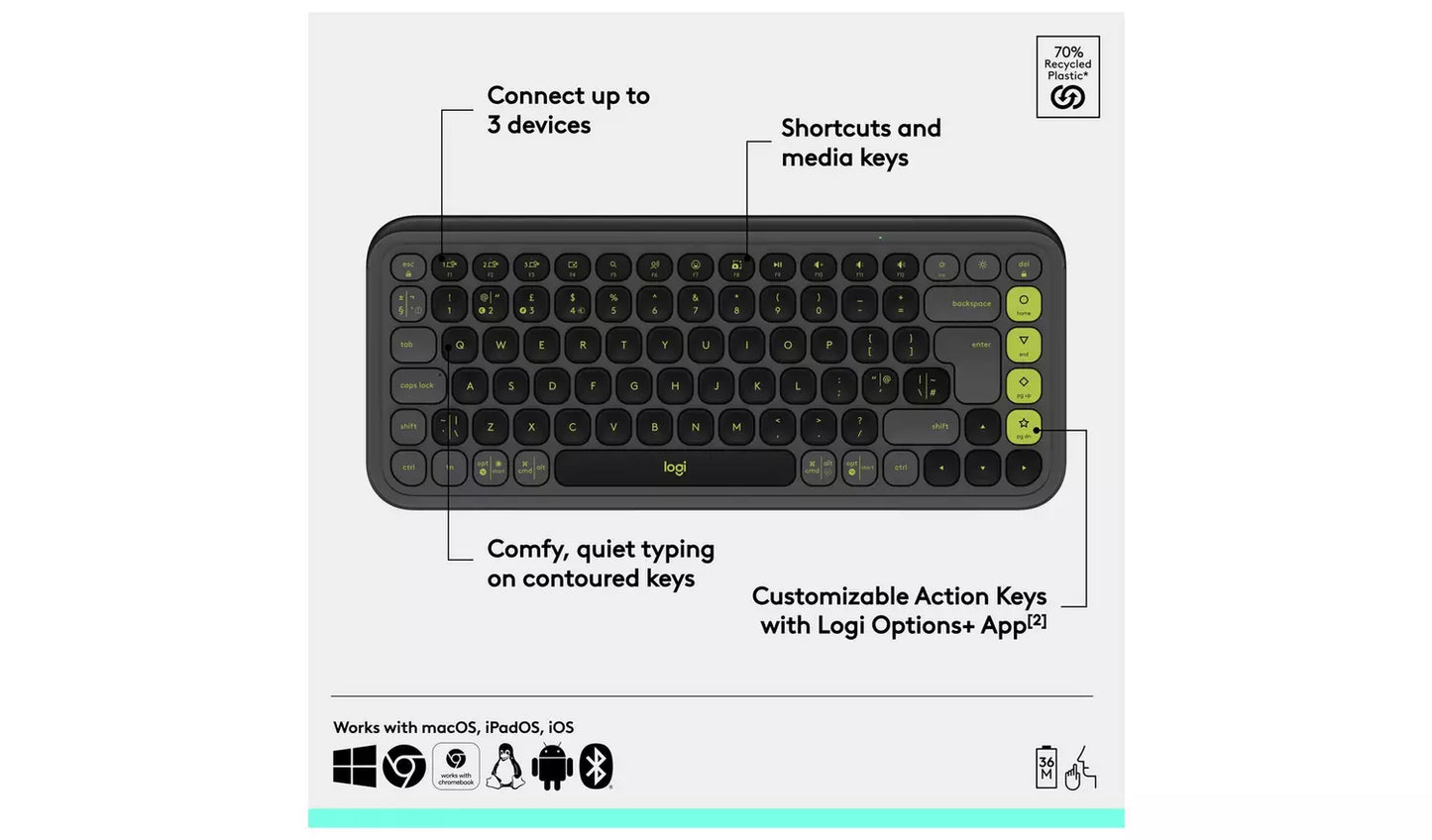 Logitech POP Icon Keys Wireless Keyboard - Graphite