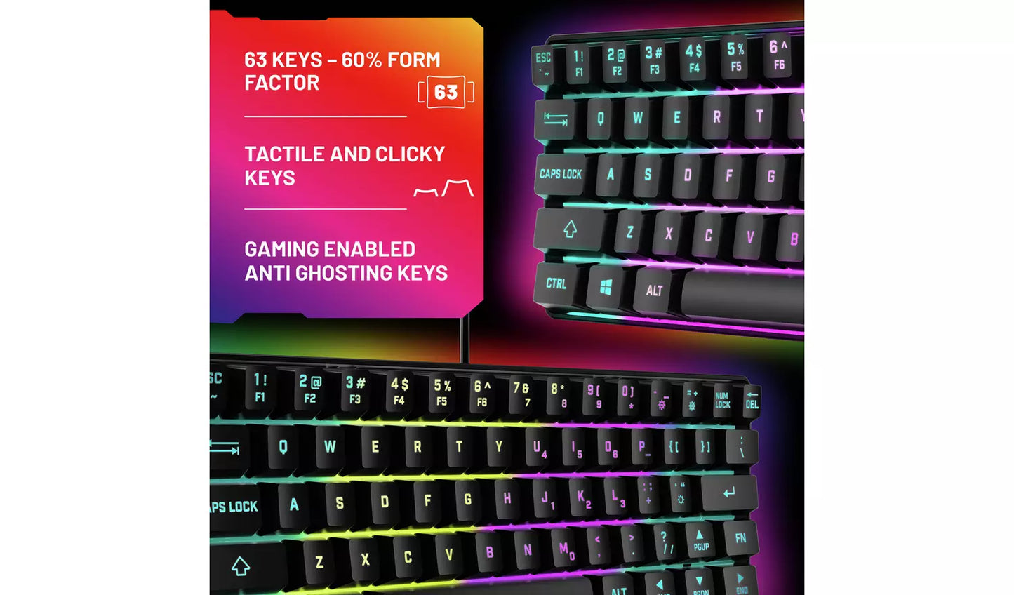 STEALTH Light-Up Mini Wired Keyboard - Black