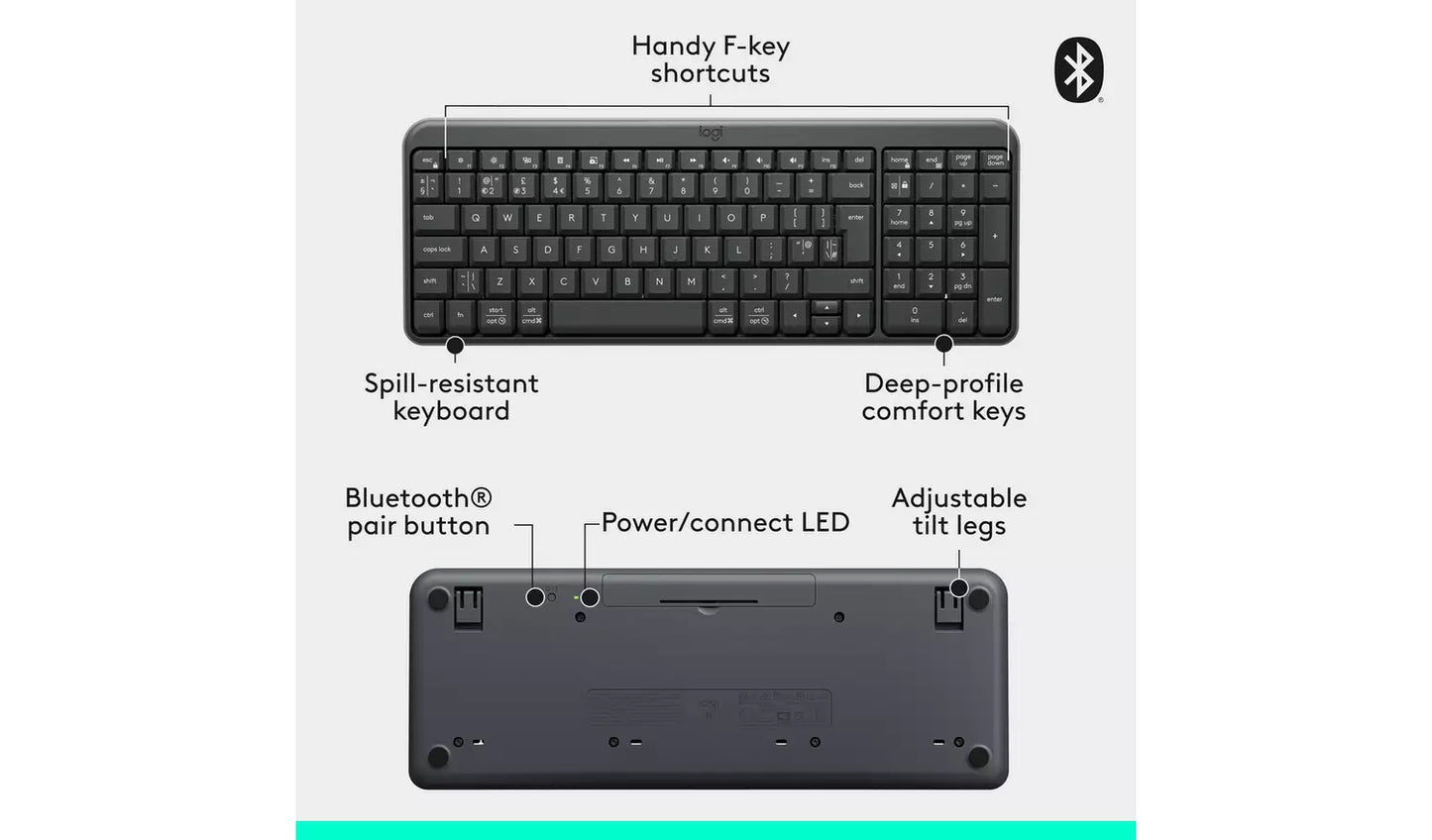 Logitech K250 Bluetooth Wireless Keyboard - Black