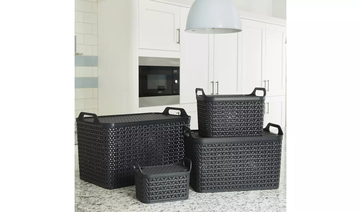 Strata Urban 3 x 14L Plastic Storage Baskets with Lid-Grey