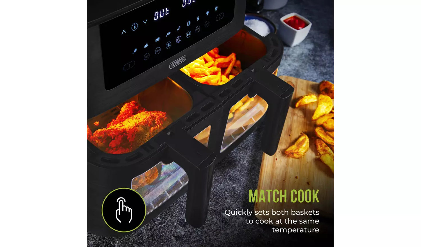 Tower T17151 Vortx Dual Basket 8L Air Fryer - Black