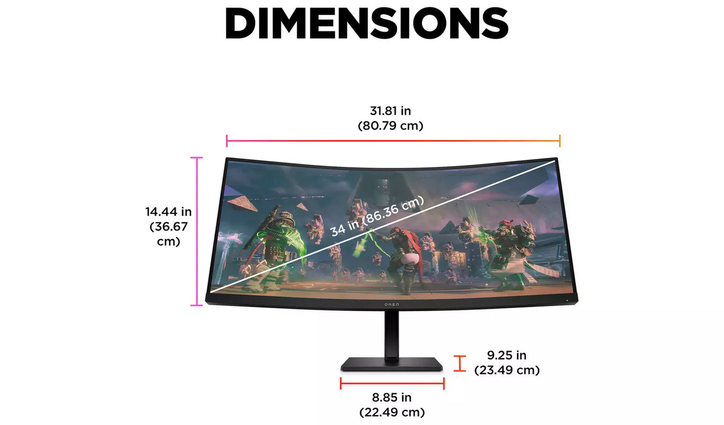HP Omen 34c Inch 165Hz WQHD Curved Gaming Monitor