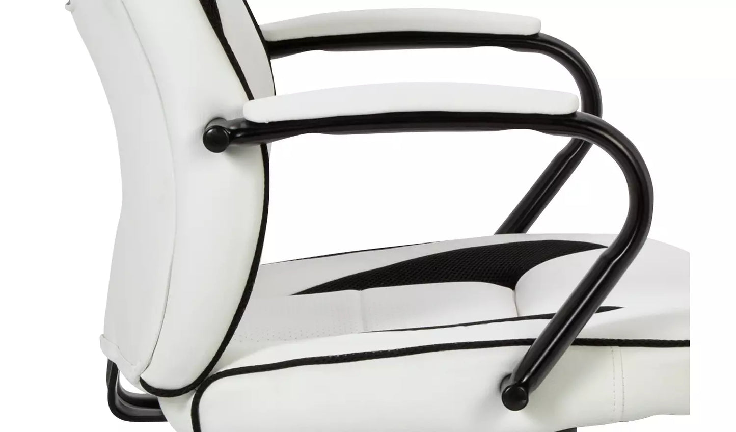 Home Faux Leather Mid Back Gaming Chair -White & Black