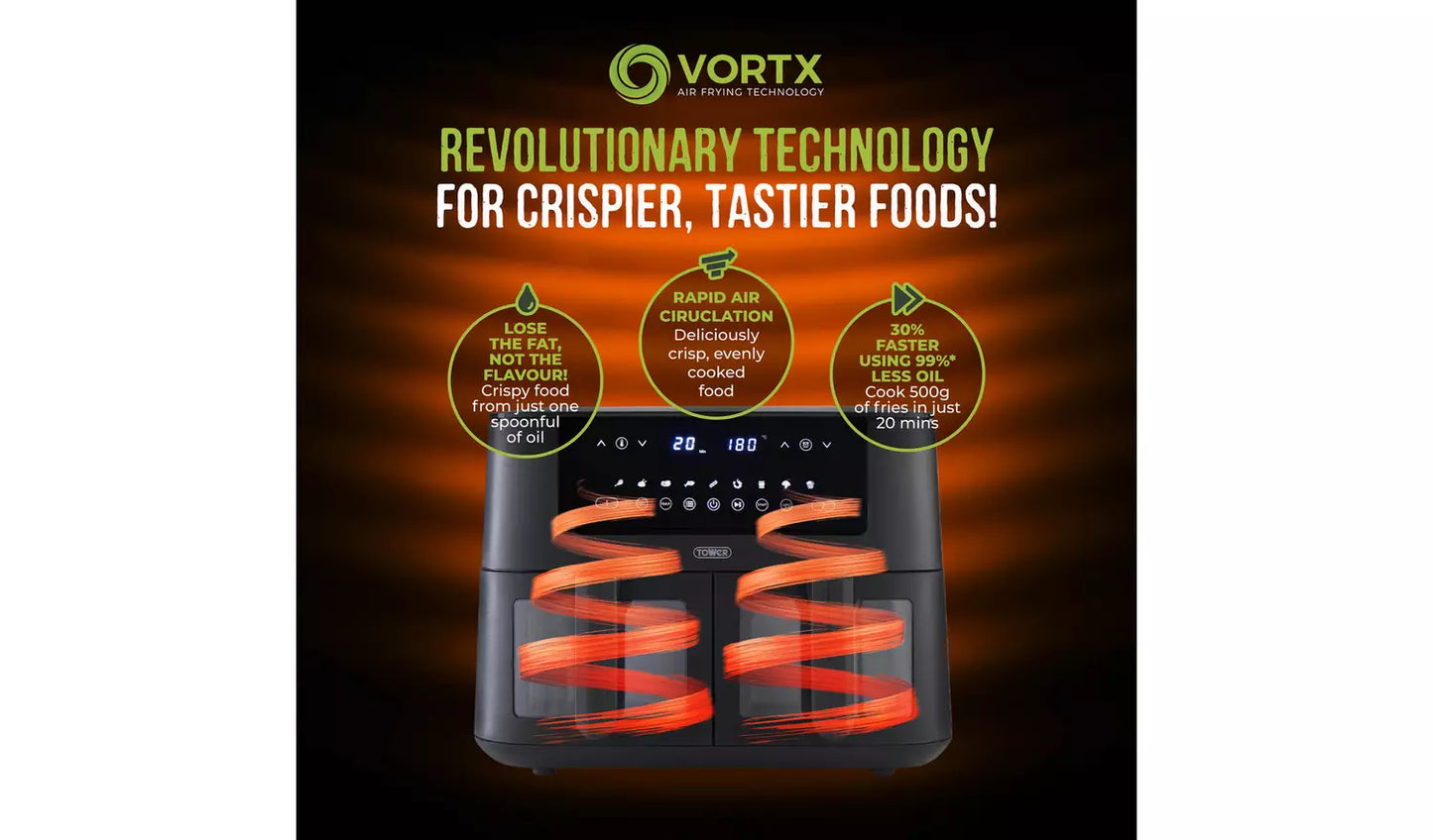 Tower T17151 Vortx Dual Basket 8L Air Fryer - Black