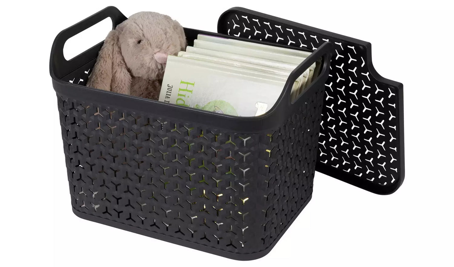 Strata Urban 3 x 14L Plastic Storage Baskets with Lid-Grey