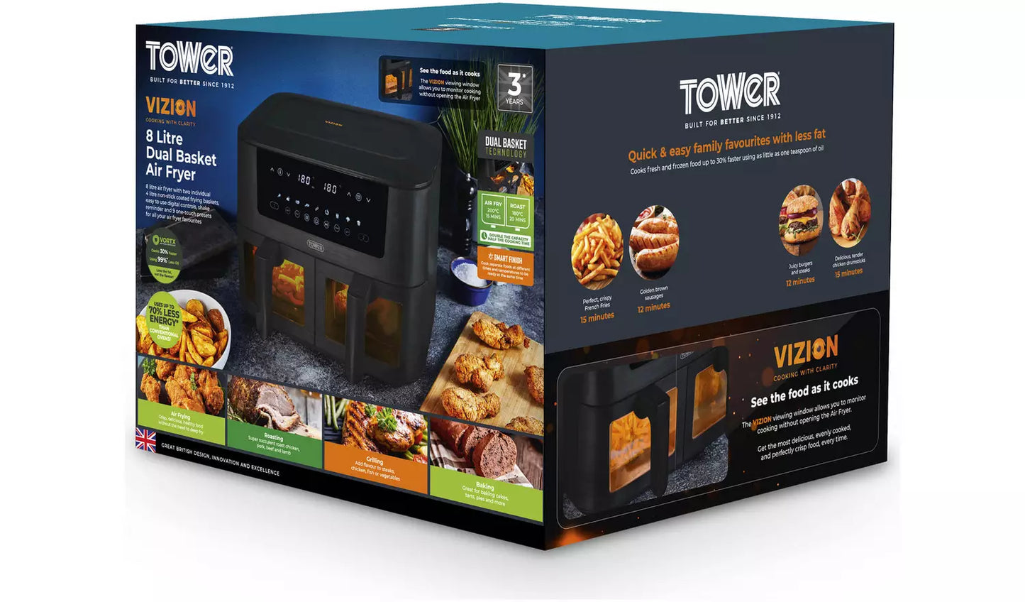 Tower T17151 Vortx Dual Basket 8L Air Fryer - Black
