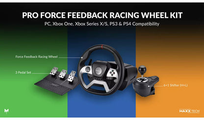 Maxx Tech Pro Force Feedback Racing Wheel Kit PC, Xbox & PS4